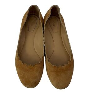 Chloe Lauren Tan Suede Ballet Flat With Scalloped Edging Size 36 (6)